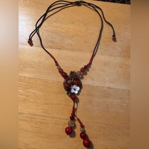 Brass Statement Floral Glass Beaded Adjustable Necklace